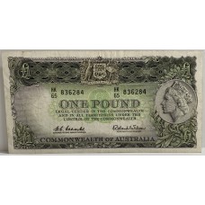 AUSTRALIA 1961 . ONE 1 POUND BANKNOTE . LAST PREFIX